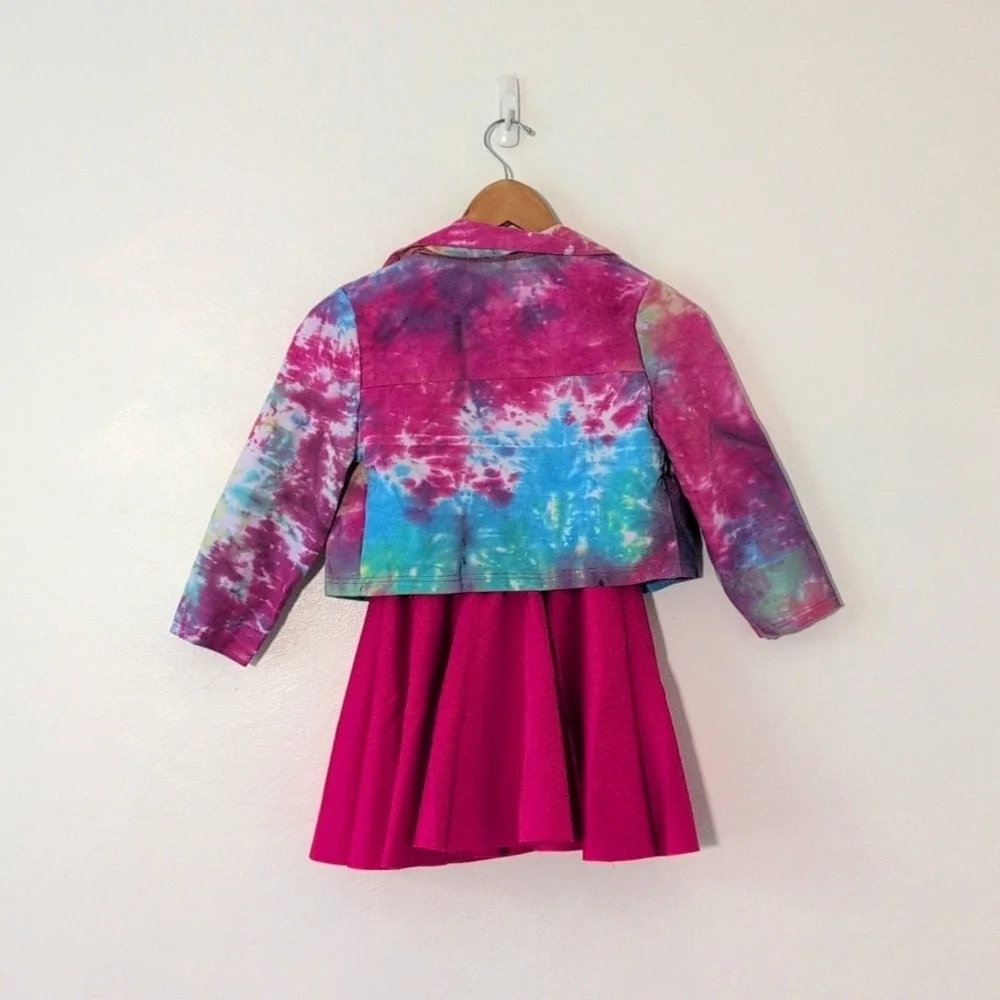 New Weissman Tie-Dye Jacket Sequin Pink Skater Dress Shorts Set Dance Party M